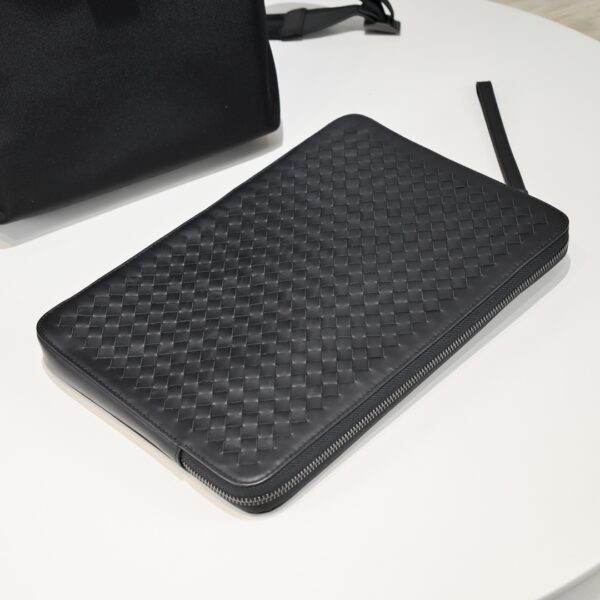 Bottega Veneta Business Commuter Backpack + Laptop Bag Set (Black Fabric/Leather)