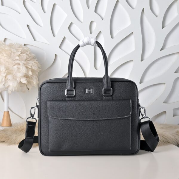 Hermès men's business briefcase (black grained calfskin)