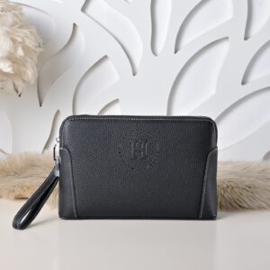 Hermès men's clutch bag (black grained calfskin)