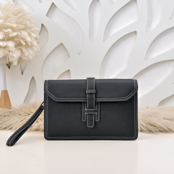 Hermès men's clutch bag (black grained calfskin)