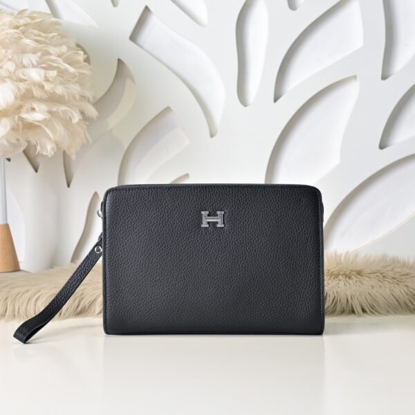 Hermès men's clutch bag (black grained calfskin)