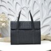 Bottega Veneta's classic Intrecciato woven men's tote briefcase (black calfskin leather)