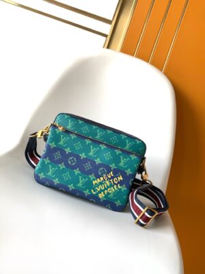 Louis Vuitton (LV) x Collaboration Trio Messenger Bag (Green and Blue Monogram Graffiti Style)