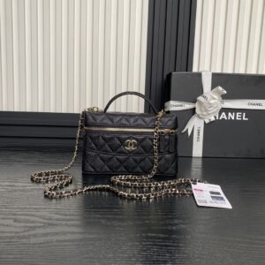 Chanel's classic flap bag series, caviar leather long box bag (Vanity Case)