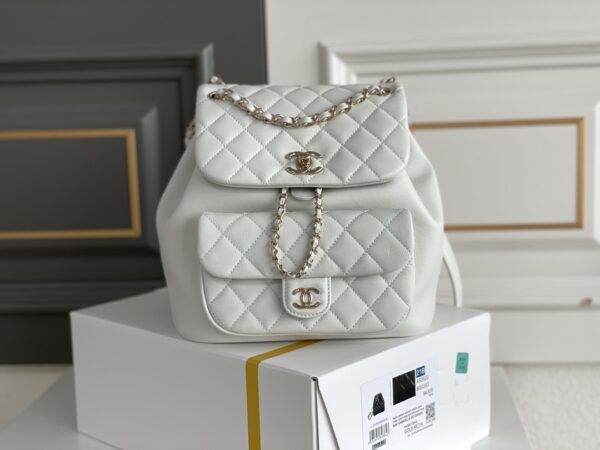 Chanel's classic quilted backpack (commonly known as the "Chanel hobo backpack/bucket backpack")