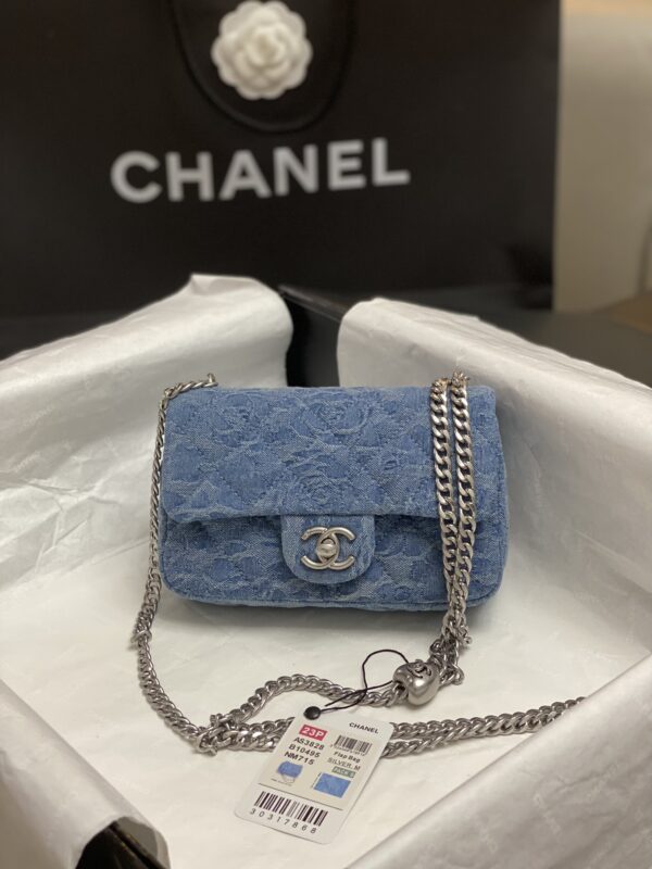 Chanel Classic Flap Camellia Jacquard Denim Mini Flap Bag (Adjustable Chain)