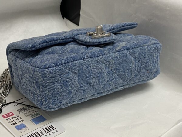 Chanel Classic Flap Camellia Jacquard Denim Mini Flap Bag (Adjustable Chain)